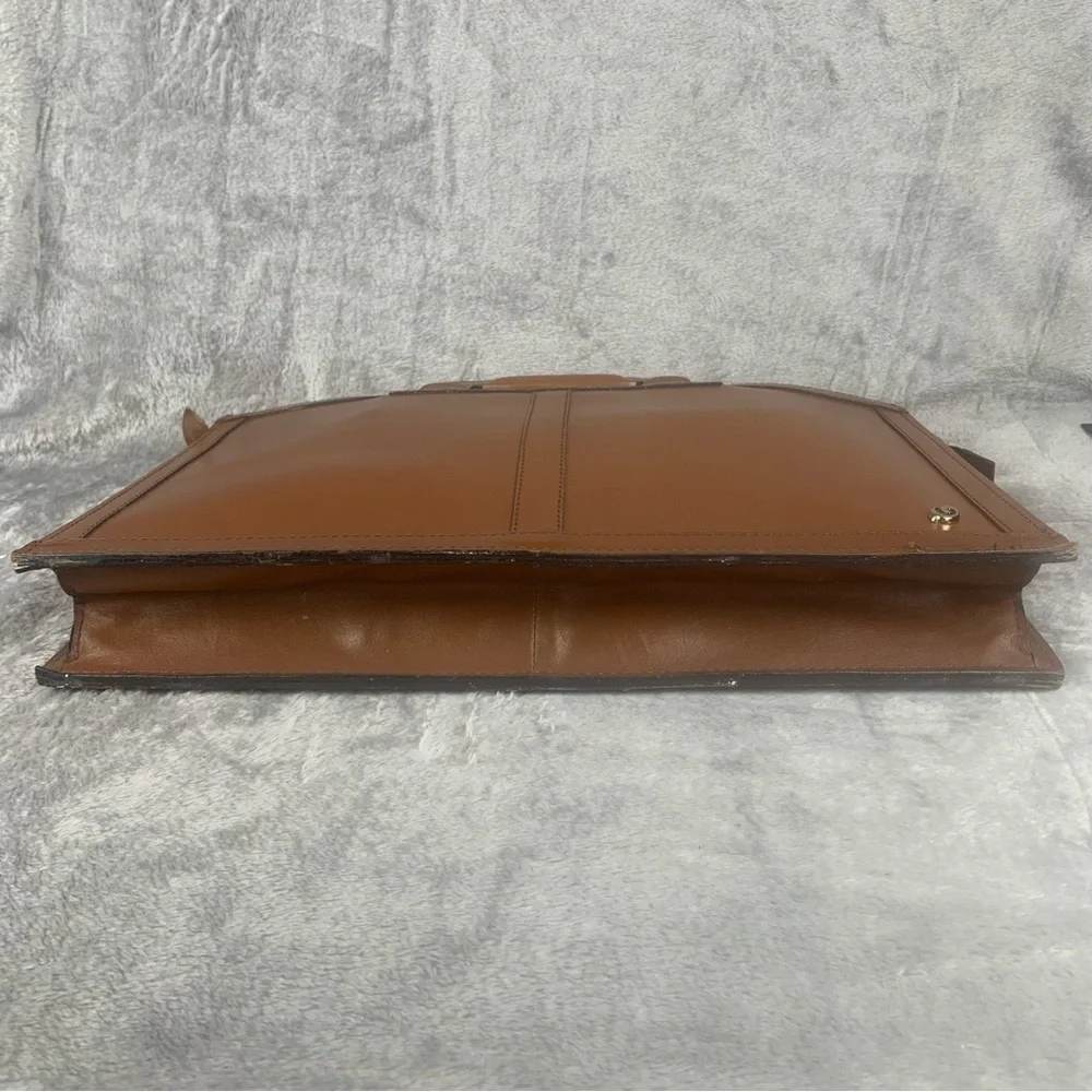 Vintage Cognac Brown‎ Leather Briefcase Portfolio Laptop Case Folio Bag Attache